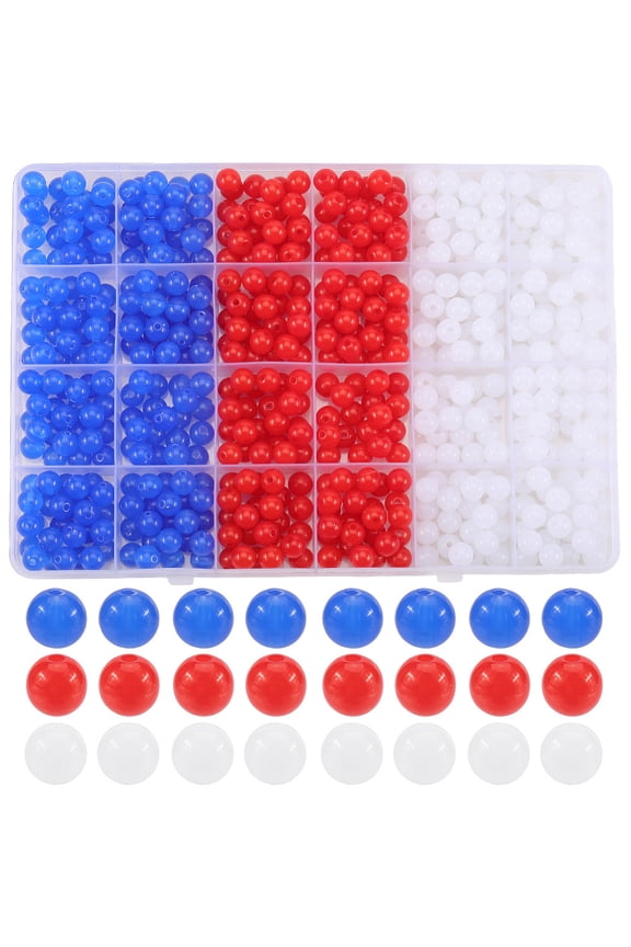 600Pcs 3 Colors Blue Red and White Beads 8mm Round Acrylic Beads 4th of July Independence Jelly Small Ball Smooth Loose Spacer Charms