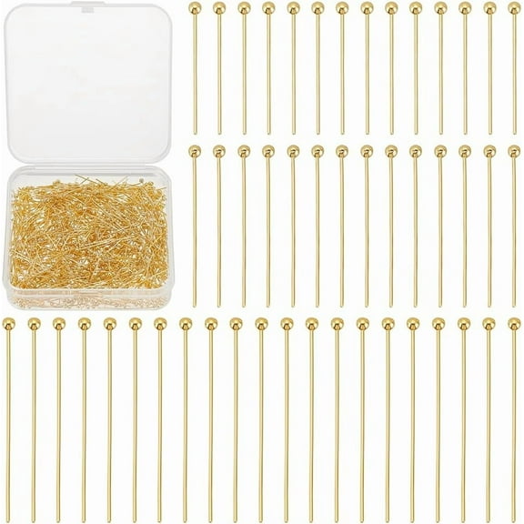 600Pcs 3 Styles 18K Gold Plated Ball Head Pins Metal Eye Pins Findings End Headpins Golden Head Pins