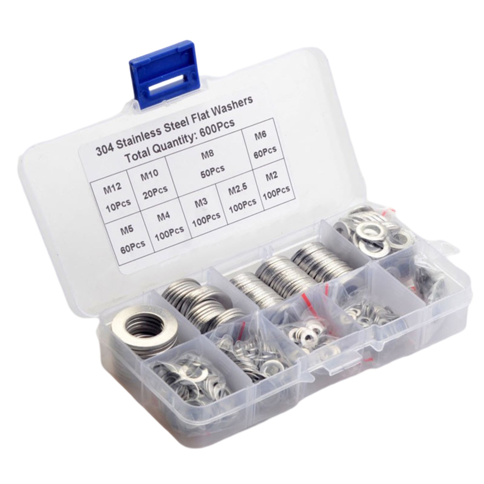 600Pcs 304 Stainless Steel Flat Washer Assortment Set Metal Lock Washer ...