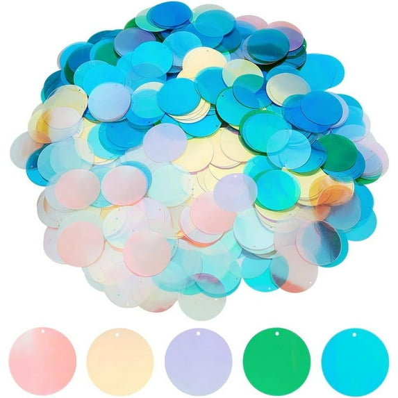 600Pcs 5 Colors Loose Sequins 40mm Flat Round Large Sequins for Crafts Iridescent PVC Paillette Embellishment Sequins Iridescent Spangles for DIY Sewing Embroidery Ornament Accessories
