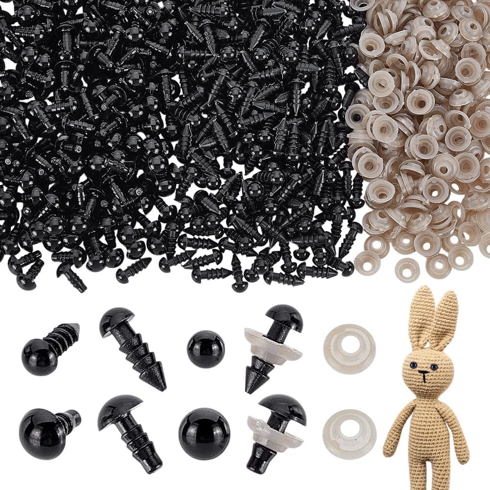 600Pcs 6mm 8mm Safety Eyes for Amigurumi with Washers Plastic Black Safety Crochet Eyes for Crafts Stuffed Animal Eyes for Decorations Crochet Animals Crafting Black DIY