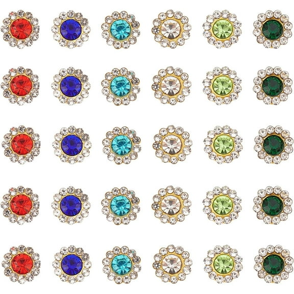 600Pcs 8mm Flower Shape Rhinestone Sew on 6 Colors Bright Flat Back Beads Buttons Embellishments Buttons for Crafts Clothes Jewelry Making
