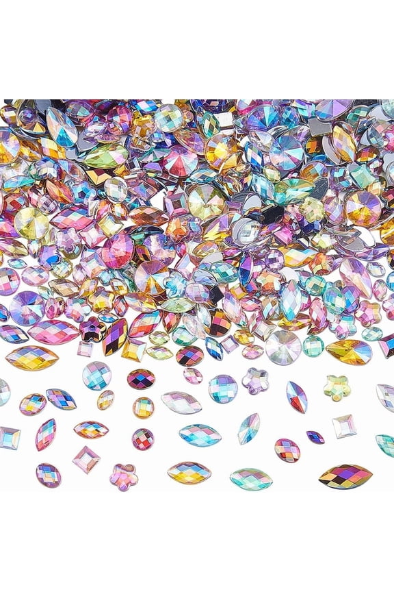 600Pcs Acrylic Rhinestones Flatback Gems Face Jewels Faceted Round Oval Square Gemstones for Party Decorations Clothes Dress Shoes Bag Wedding Crafting Embellishments 1set