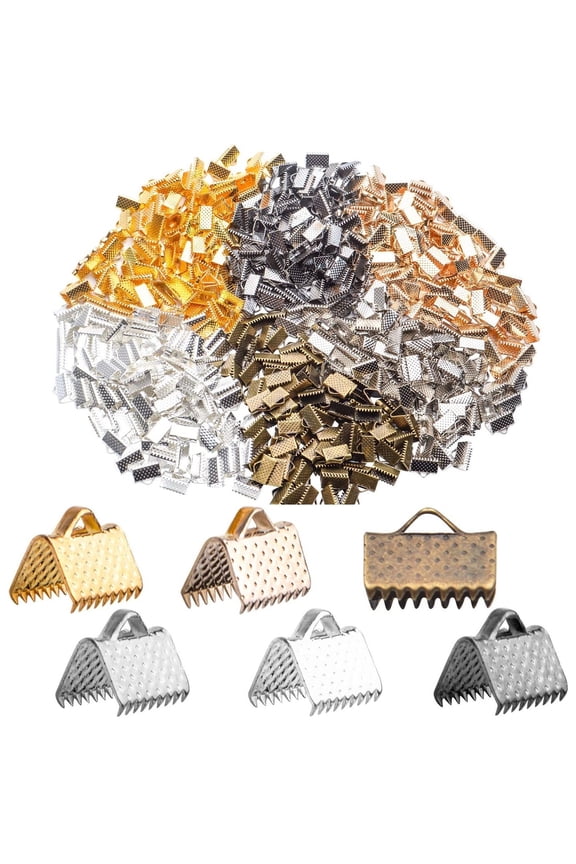 600Pcs Alloy Ribbon Clamps Ends Mixed Colors Ribbon Ends Crimp Ends Jewelry Making Findings for DIY Choker Anklets Crafts Making