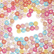 600Pcs Flat Round Heart Beads Acrylic Love Bead Bulk 4x7mm Mini Colorful Valentines Day Gold Heart Shaped Loose Spacer Pony Beads