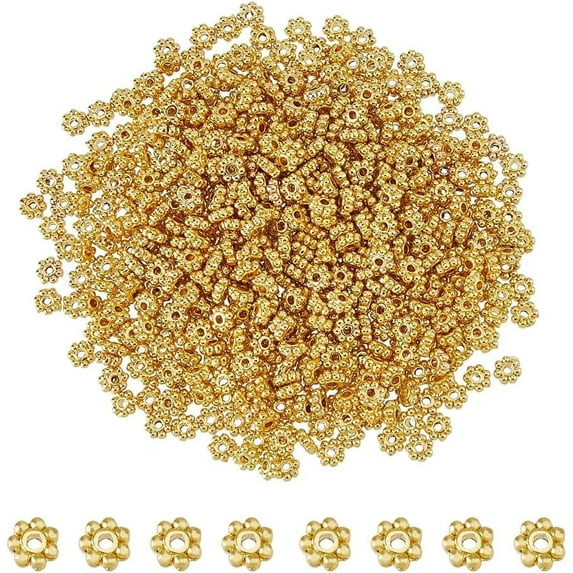 600Pcs Flower Spacer Beads Alloy Loose Beads Tibetan Beads Bulk 1mm Small Hole Beads for DIY Bracelet Jewelry Making Golden