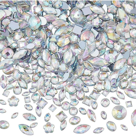 600Pcs Gems Flat Back Clear AB Acrylic Rhinestones Flatback Faceted Round Oval Horse Eyes Gemstones for Nail Face Art Clothes Shoes Bags Cosplay Embellishments Jewelry DIY Crafts