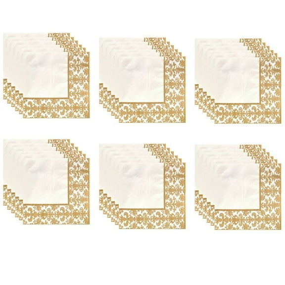 600Pcs Gold Printing Disposable Napkin Tissue Paper Printed Napkins for Restaurant and Hotel (Golden + White)