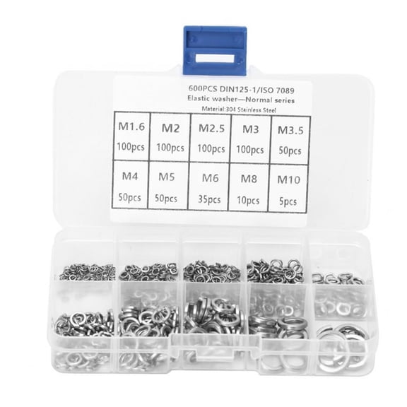 600Pcs M1.6/M2/M2.5/M3/M3.5/M4/M5/M6/M8/M10 Elastic Washer Stainless Steel Gasket Spring Pad Assortment Set