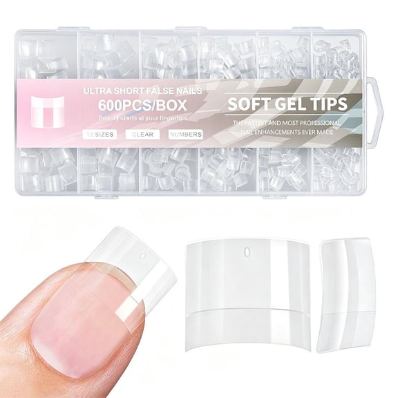 600Pcs New No-file Invisible Nail Tips, Ultra Short European Style Clear & Semi Matte False Nails, Non-grind Full Cover Artificial Nail Tips for DIY Manicure