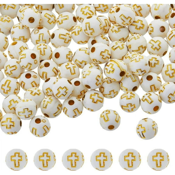 600Pcs Round with Beads Acrylic Ball Bead Small Round Spacer Beads Easter Crucifix Loose Bead