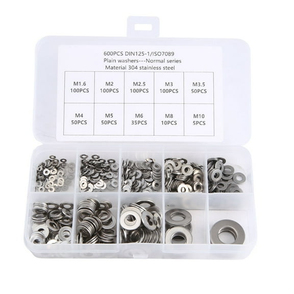 600Pcs/Set M1.6 M2 M2.5 M3 M3.5 M5 M6 M8 M10 Stainless Steel Flat Washer Plain Washer y5043