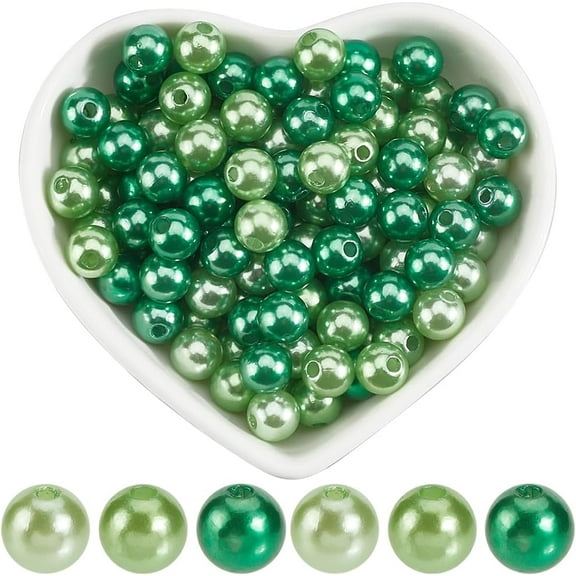 600Pcs St. Patrick's Day 8mm Green Pearl Beads Acrylic Round Beads Imitation Pearls Irish Theme Spring Loose Bead for Jewelry Making Supplies DIY Necklaces Bracelet Earrings Party Decoration Green