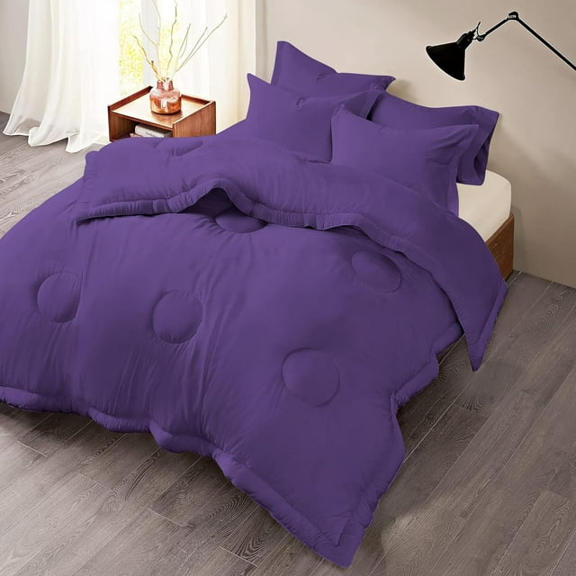 600TC- 1 Piece Luxury Round Circle Design Comforter, 300 GSM All Season, 100% Egyptian Cotton - OverSized King Plus Size ( 120" x 128" ) Inches, 1Pc Comforter Only, (Solid Purple)