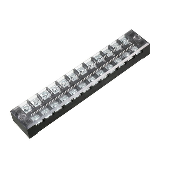600V 25A Dual Rows 12 Positions Covered Screw Terminal Barrier Strip Block
