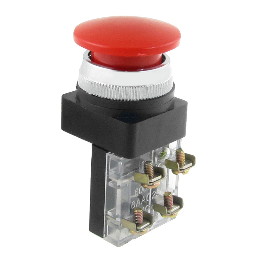 Red Mushroom Head Momentary Push Button Switch, 38mm, 600V, 6A