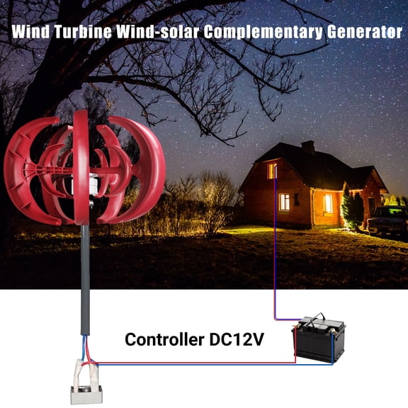 600W 12V DC Vertical Axis Wind Turbine Generator Kit, 5-Blade Wind Power System for Home Farm Off-Grid Use