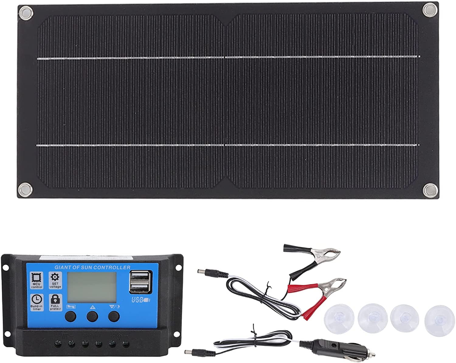 600W 18V Monocrystalline Silicon Solar Panel Kit, 12V 24V 100A Battery
