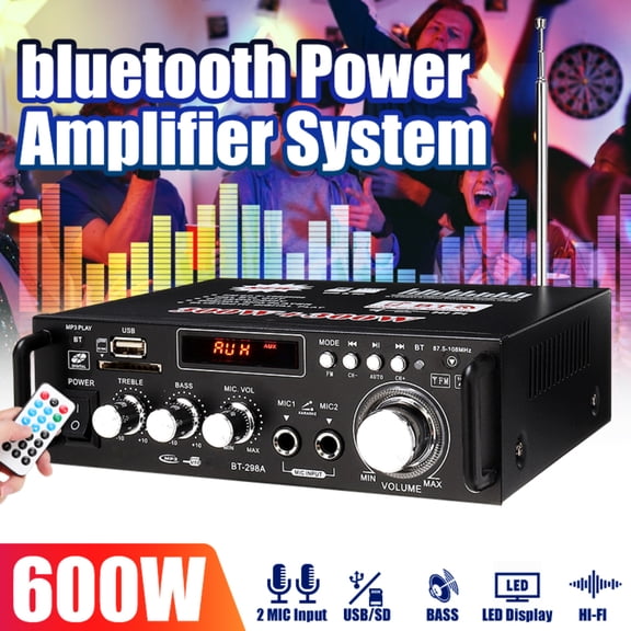 Blitzmax Audio Amplifier 600W Bluetooth LCD Digital Display Stereo HiFi MP3 USB SD for Car Home Theater 