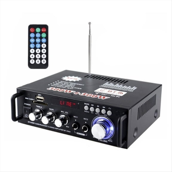 600W AC 110V Bluetooth Amplifier 2CH HIFI Audio Stereo Power AMP USB FM Radio Amplifier with Remote Control US Plug,1 * Bluetooth Amplifier 1 * Remote Control,Black