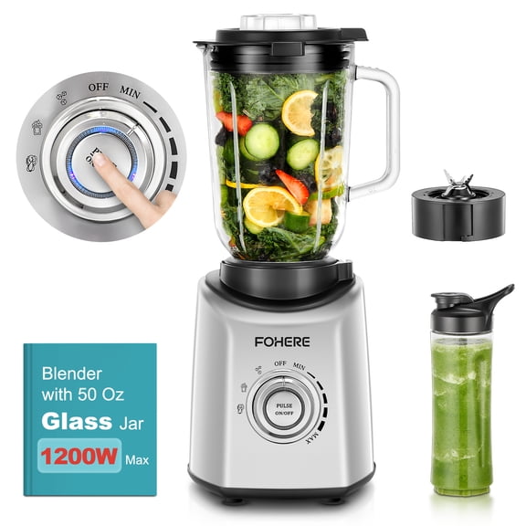 FOHERE Blender for Kitchen, 50 Oz Glass Professional Blenders for Smoothies and Shakes With 1 Tritan Jug, 5 Speeds, 3 Preset Programs, Peak 1300W