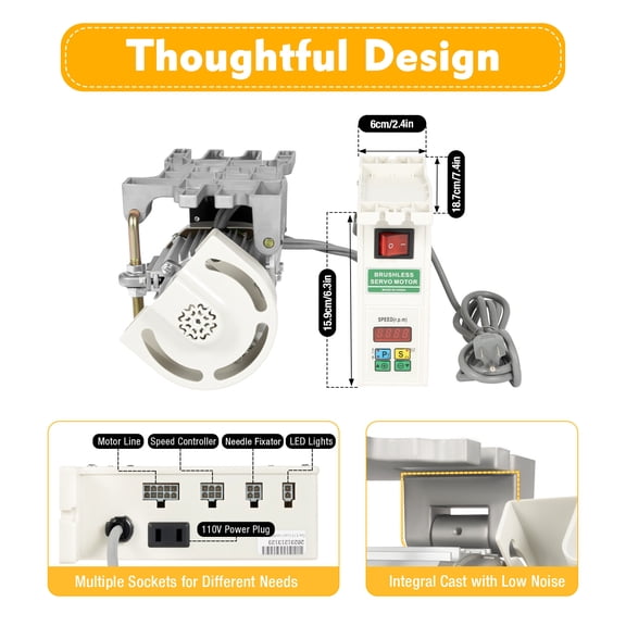 600W Brushless Servo Motor Industrial Sewing Machine Motor Energy-Saving 110V 10*5.3*5.9in for Any Type of Industrial Sewing Machine