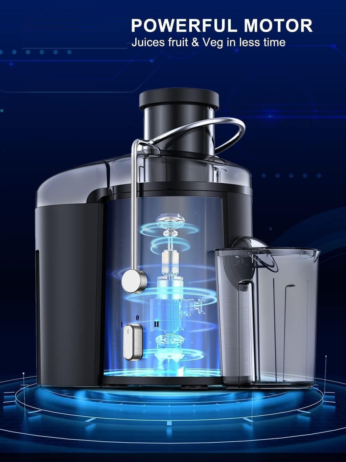600W Centrifugal Juicer With 3" Wide Feed Chute - 1200W Peak, 3 Speeds, Easy Clean, For Fruits & Vegetables