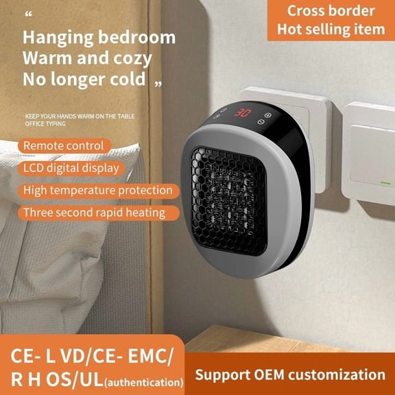 600W Ceramic Plug In Heater Fast Room Wall Indoor Heater Adjustable-Thermostat Timer And LED Display 360° Adjustable Plug Quiet Heating Wireless Remote Control Ideal Winter Gift for Lovers