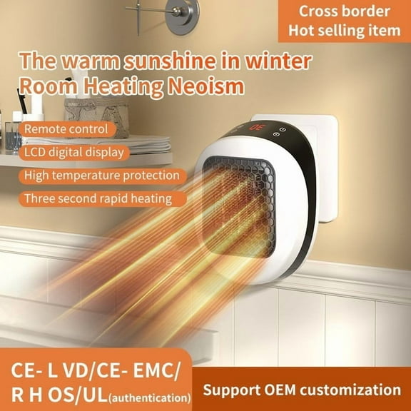 600W Ceramic Plug In Heater for Fast Room Wall Indoor Heating, Adjustable Thermostat with Timer and LED Display, Wireless Remote Control for Convenient Operation