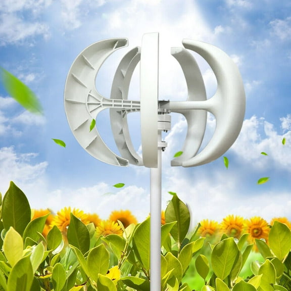 600W DC 24V 5-Blade Lantern Wind Turbine Generator Vertical Axis Wind Power - White