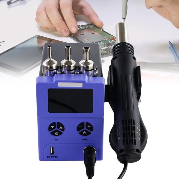 600W Digital Display Hot Air Rework Station Kit, With 3 Different Diameters Nozzles, Desoldering Hot Air Gun, Hot Air Soldering Machine