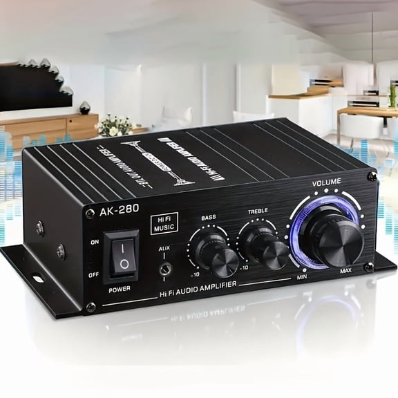 600W Dual-Channel Mini Power Amplifier, Hifi Stereo Audio Amp, Class AB, Bass/Treble Control, RCA/AUX Input for Home, Computer, Car