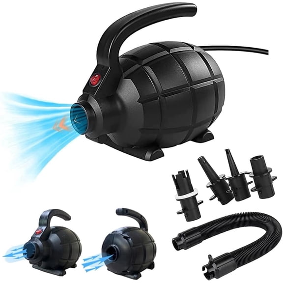 Inflatable electric air pump, AC (110V) black, inflator/deaerator, large/extra large air cushion, swimming pool toy, boat, raft (4 detachable nozzles)