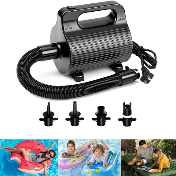 600W Electric Air Pump with Hose for Inflatables,Fast Inflate/Deflate for Pool Toy Float Pump, for Pool Floats, Air Mattress, Toys, Gym Mat, 4 Nozzles