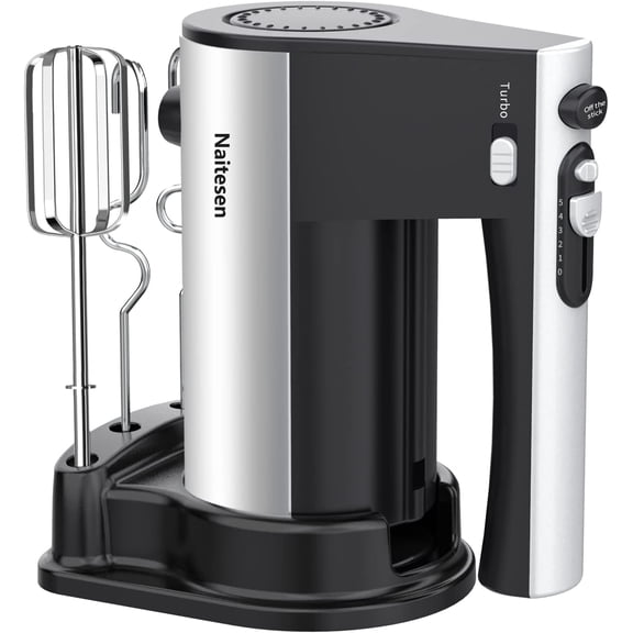 600W Electric Hand Mixer Kitchen Handheld 10 Speed Powerful with Turbo for Baking Cake Lightweight & Personal Egg Beaters Dough Hooks, Whipping Mixing Cookies