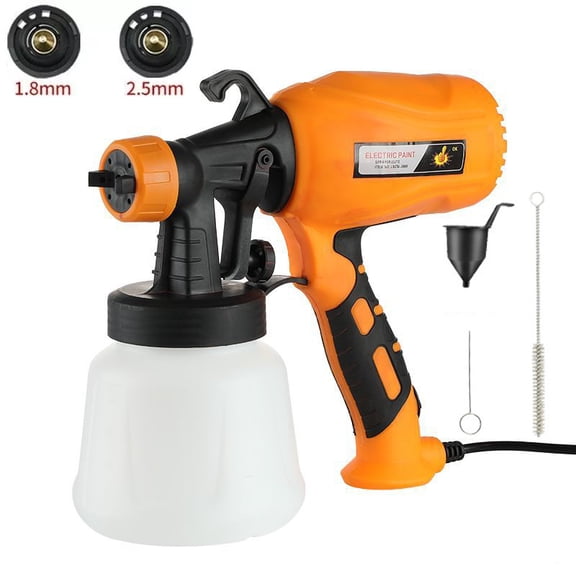 600W Electric Paint Sprayer with 2 Nozzles & 3 Spray Patterns - Adjustable Flow Control for Furniture, Walls, Fences - Includes 900ml Container & Cleaning Kit