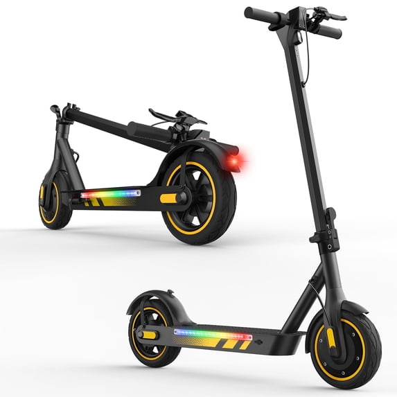 600W Electric Scooter for Adults, Up to 25MPH and 22-30Miles Long-Range, 10'' Air Tires, Foldable Commuting Escooter with Double Braking System and App Yellow