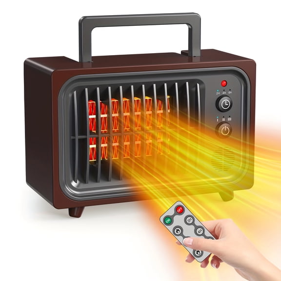 600W Fast Heating Ceramic Heater with Remote Control - 3 Modes Timer & Thermostat, Auto Overheat Tip-Over Protection Portable Heater for Bedroom Office
