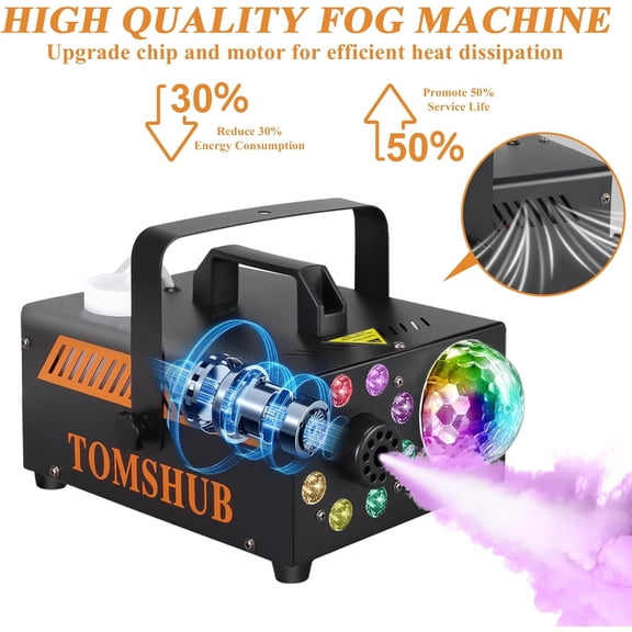 600W Fog Machine with Disco Ball & 13-Color LED Lights, 2000CFM High-Output Smoke Machine, Wireless Remote, Auto Spray, for Halloween, DJ, Weddings, Parties (Fog Juice not Included)