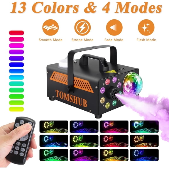 600W Fog Machine with Disco Ball & 13-Color LED Lights, 2000CFM High-Output Smoke Machine, Wireless Remote, Auto Spray, for Halloween, DJ, Weddings, Parties (Fog Juice not Included)