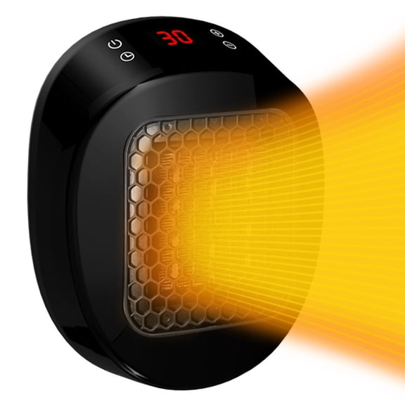 600W Heaters for Indoor Use, Small Space Heater with LED Display, Portable Heater with 12 Hour Timer, Wall Heater for Office Bathroom RV, Adjustable Thermostat - Black