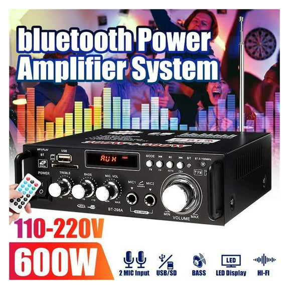 600W Hifi Car Speakers Amplifier Audio Bluetooth Power Amplifier LED Display Karaoke Home Theater Amplifier 2 Channel ,Powerful Sound Quality