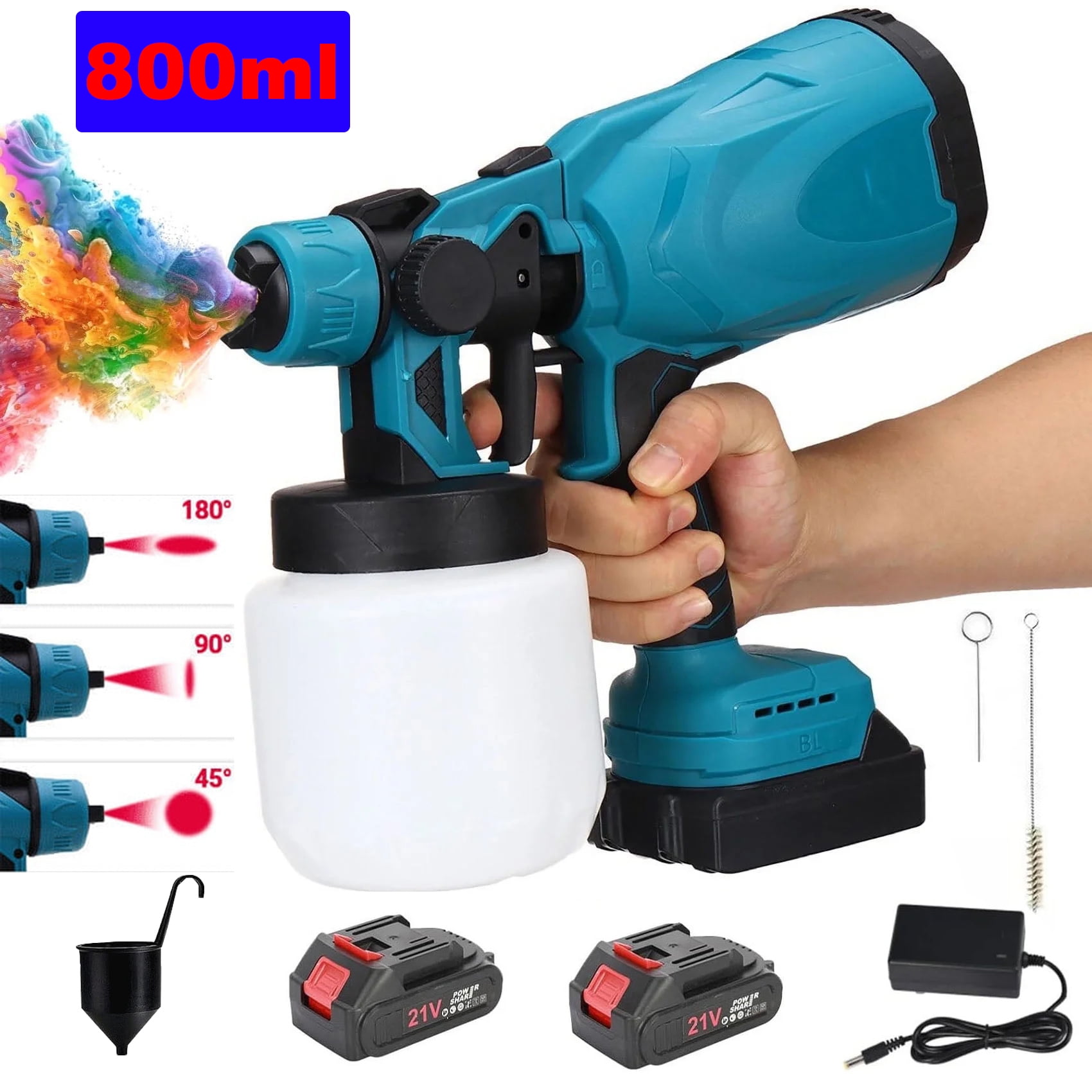800ml Cordless Paint Sprayer with 2 Batteries - Electric Airless Paint Gun for Furniture, Cabinets, Fence & Walls - Adjustable Settings, Lightweight for DIY Home Projects