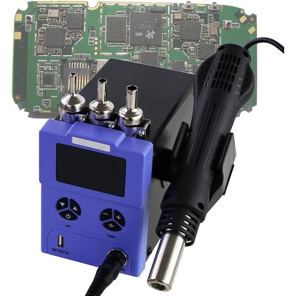 600W Hot Air Rework Soldering Station With Temperature Control, Adjustable Air Volume, Digital Display For SMD Soldering With 3 Hot Air Nozzles