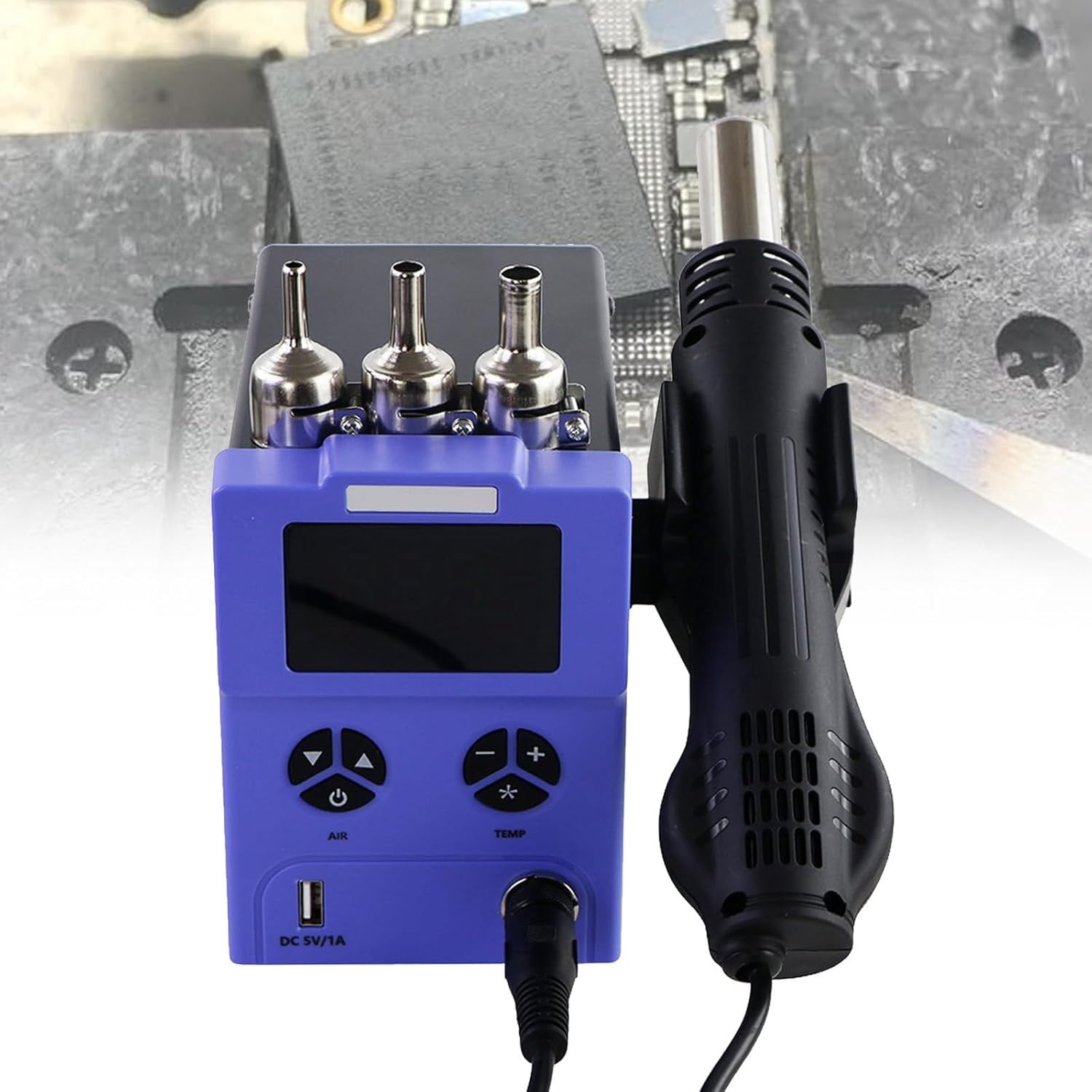 600W Hot Air Rework Station, 110V/220V Digita Display Heat Gun, With 3 Hot Air Nozzles, Adjustable Temperature Air Volume Hot Air Soldering Station