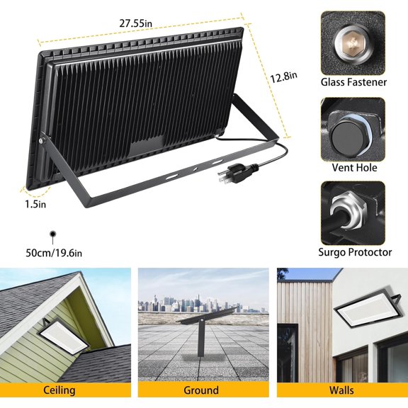 600W LED Flood Light Outdoor,(3060W Equivalent),67600LM 5000K Daylight White Super Bright LED Arena Light with Plug,85-277V IP66 Waterproof Commercial Lighting for Sports Fields,Counts,Stadium