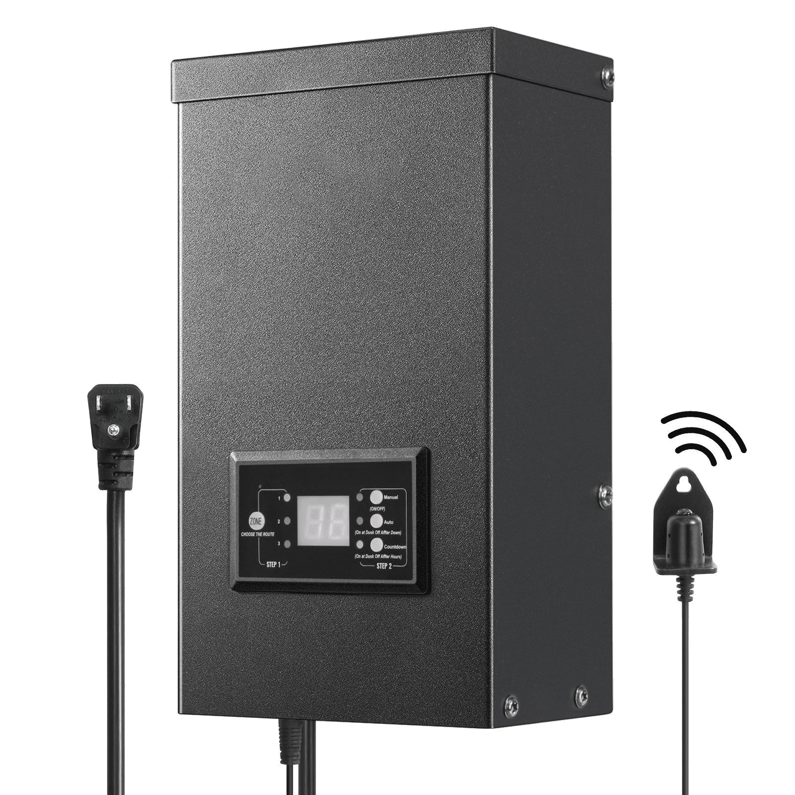 600W Landscape Transformer with Timer & Photocell, Outdoor Lighting Converter 120V to 12/14V AC, Weatherproof, for Spotlight, Pathway, Pool Lights, ETL Certified