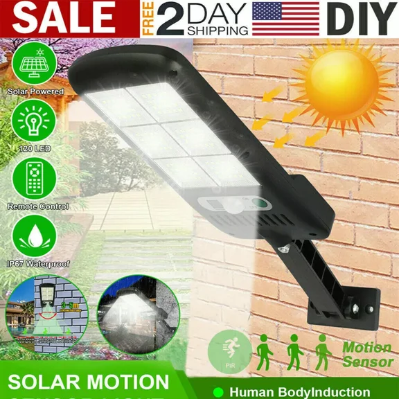 600W Led Solar Wall Light Motion Sensor Outdoor Garden Security Street Lamp Usa