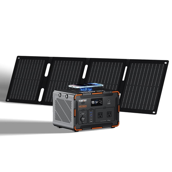 600W Portable Power Station, 599.4Wh LiFePO4 Battery with Solar Panel, for Outdoor Camping, RV & Home Emergency Backup