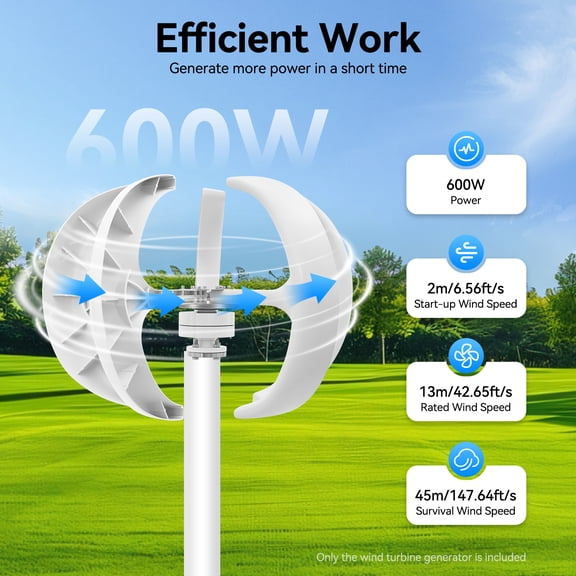 600W Vertical Wind Turbine Generator Lantern Shaped 5-Blade VAWT with MPPT Controller Hybrid Wind Solar System